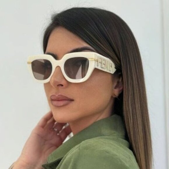 Fendi FE40097I 01V Sunglasses Black/Gold Cat Eye Frame, Blue Lenses - Picture 3 of 10